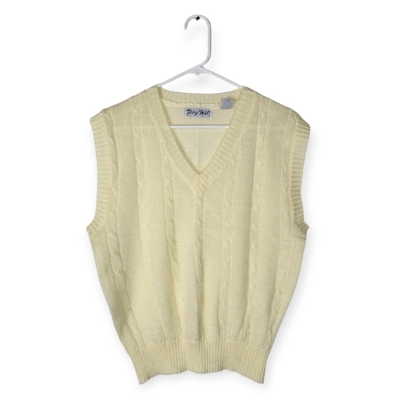 Vintage 80s Lightweight Cable Knit Butter Yellow Sweater Vest - Picture 1 of 5